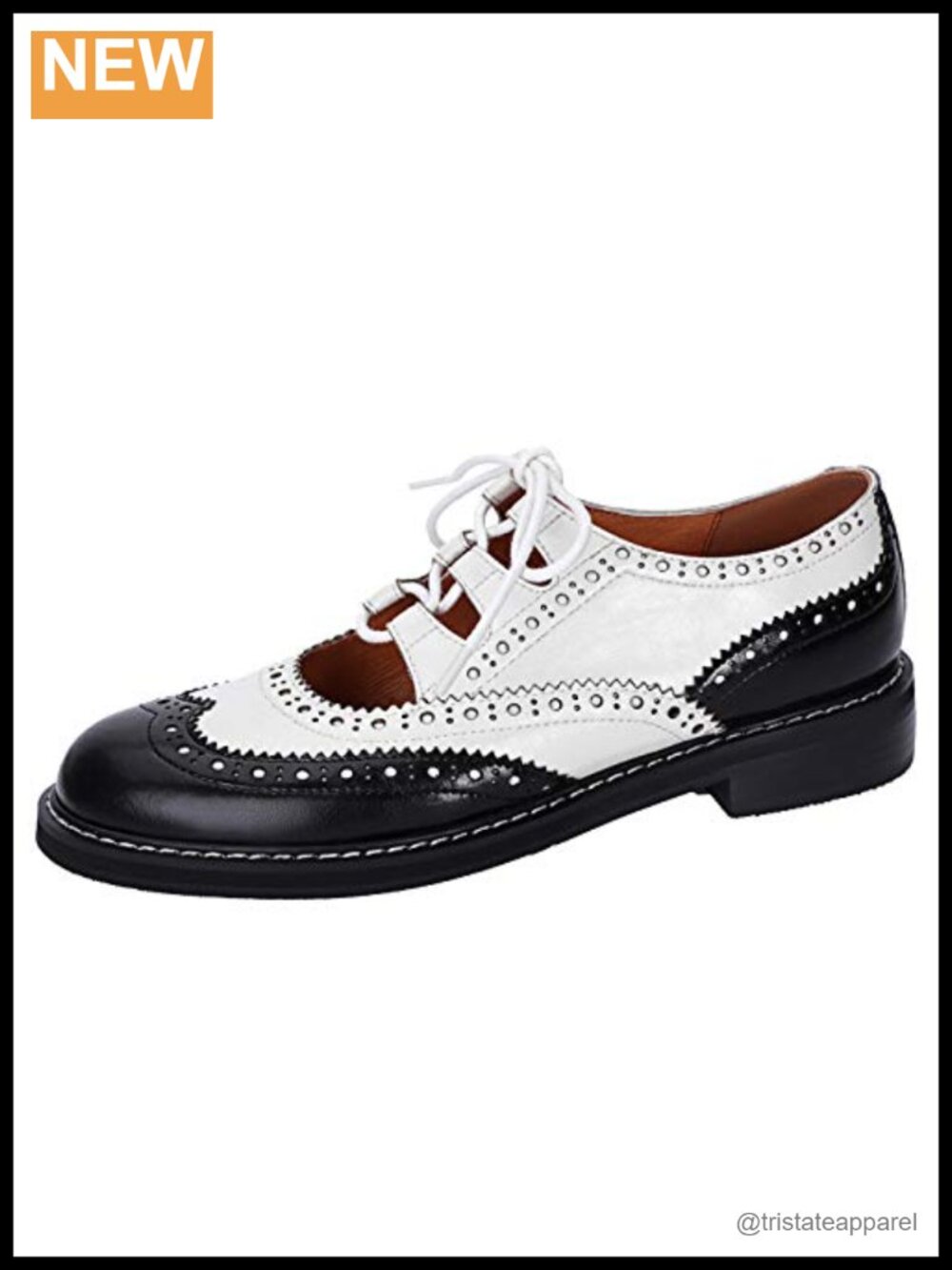 Two-Tone Leather Oxfords Vintage Hollow Brogue Low Heel Lace-Up Formal